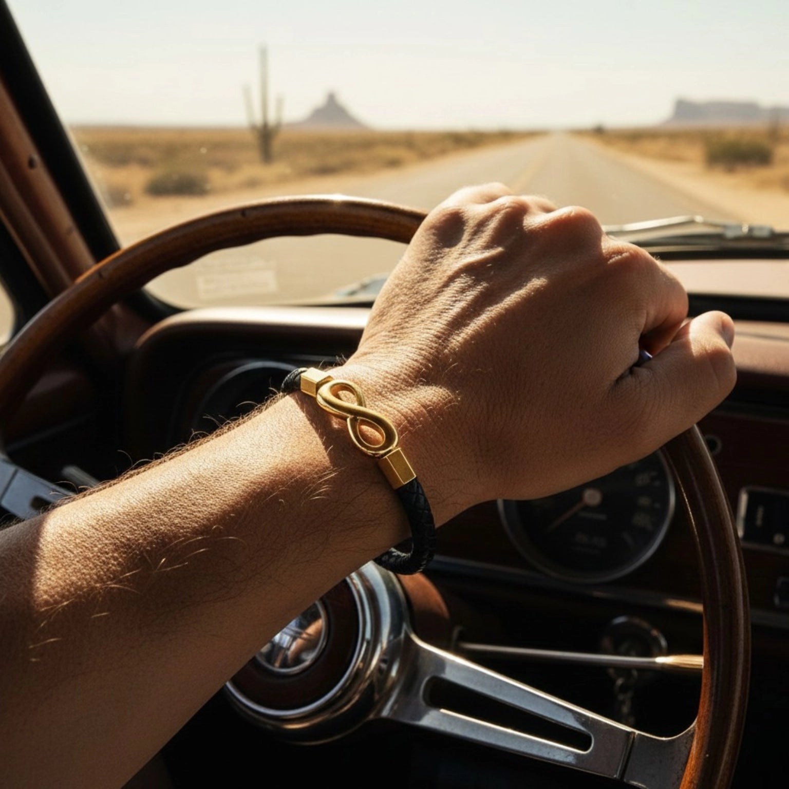 Pulseira masculina de couro Minimalista Life Infinito, acessório premium em couro legítimo com design minimalista e detalhe do infinito