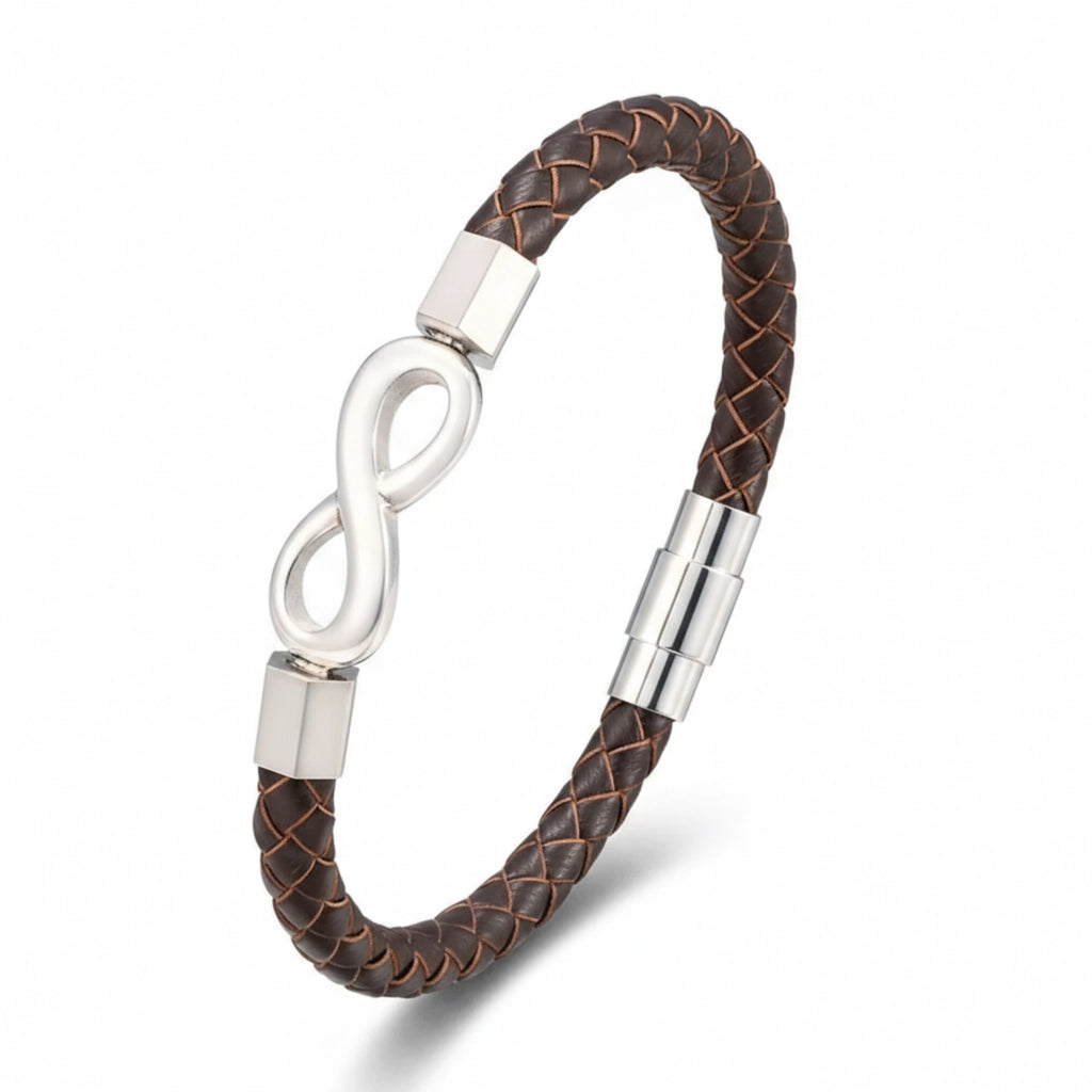 Pulseira de Couro Minimalista Life Infinito em couro legítimo, design elegante com símbolo do infinito e acabamento premium