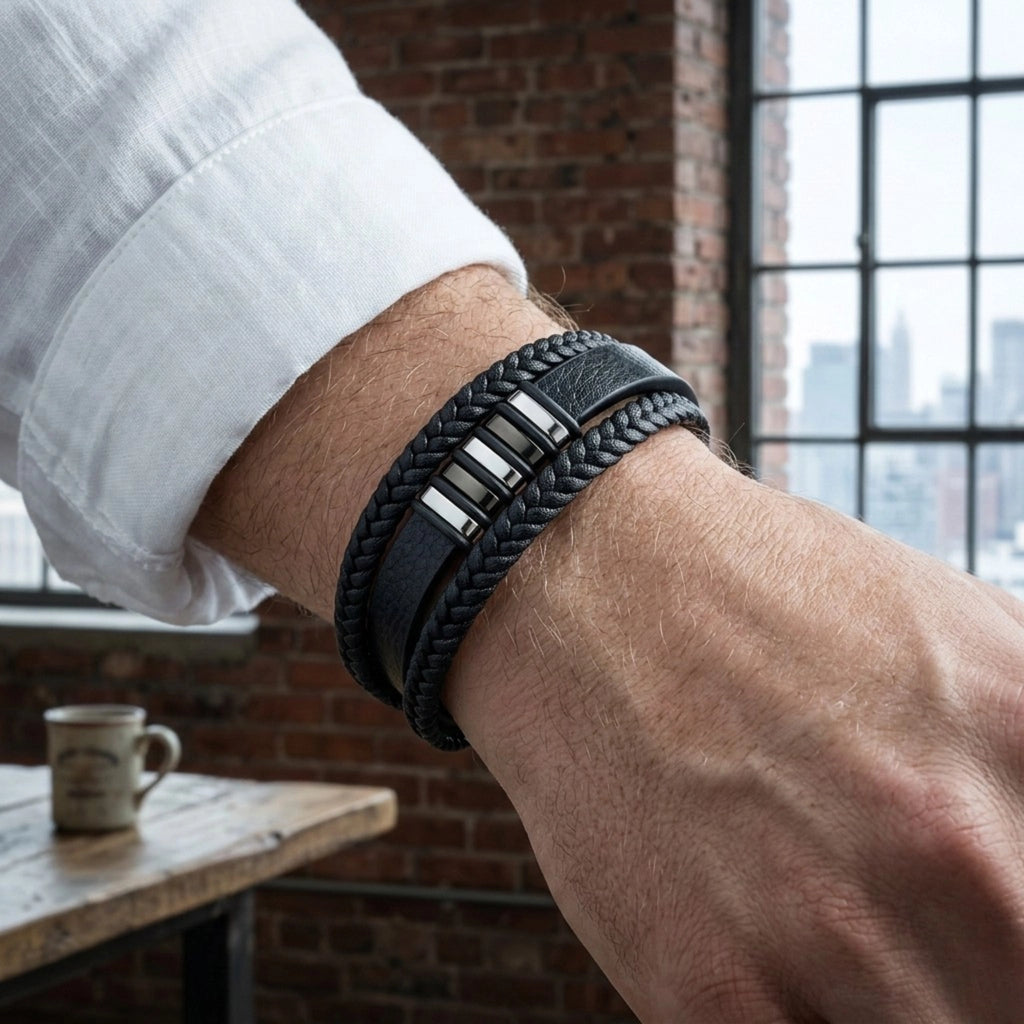 Pulseira de couro masculina Life Elegance, acessório em couro legítimo com visual moderno e acabamento refinado para o dia a dia
