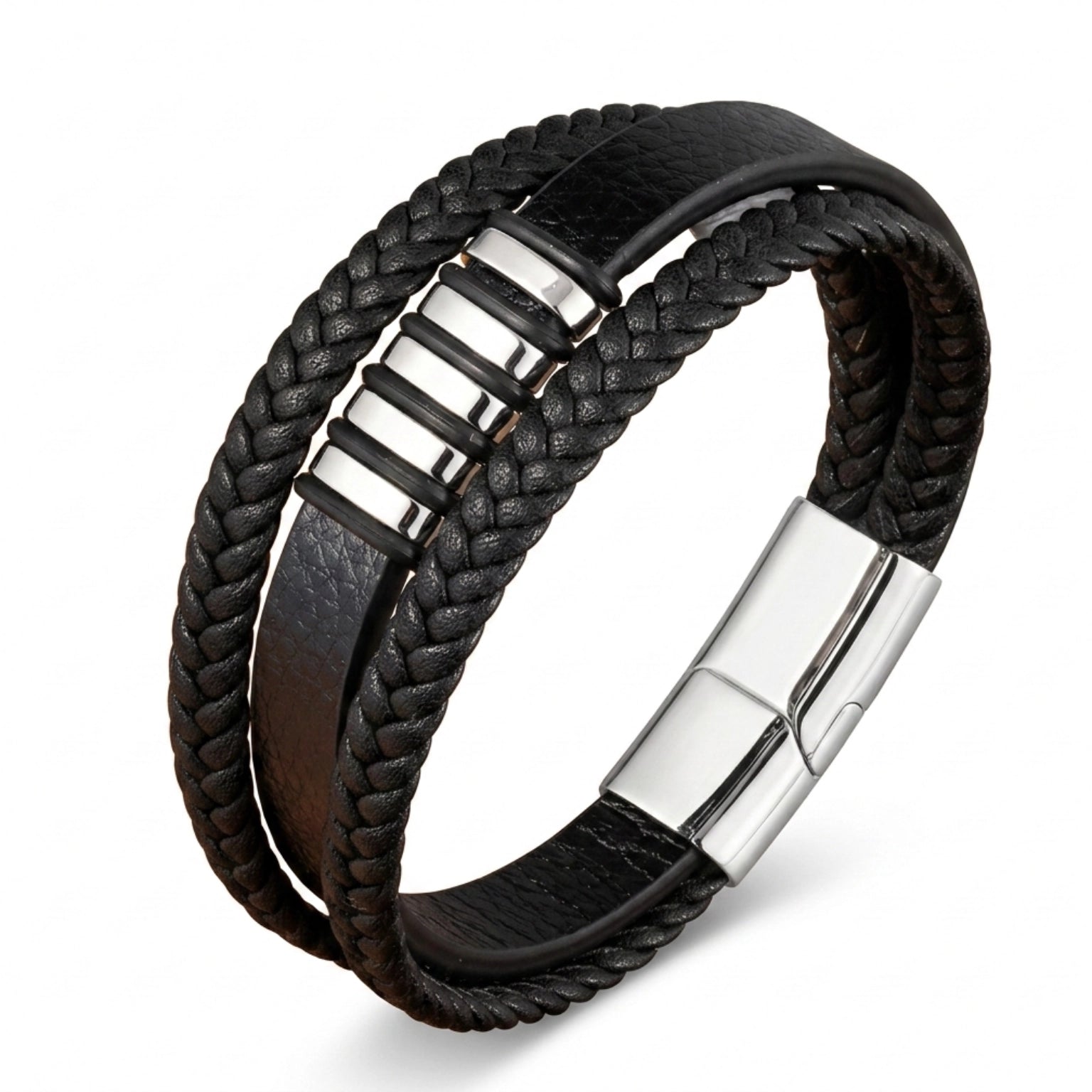 Pulseira Masculina Couro Life Elegance em couro legítimo, design sofisticado, acabamento premium e estilo elegante para homens