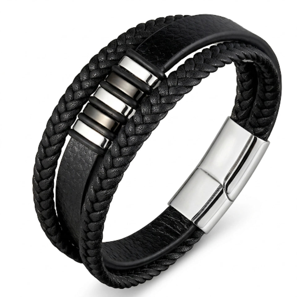 Pulseira Masculina Couro Life Elegance em couro legítimo, design sofisticado, acabamento premium e estilo elegante para homens