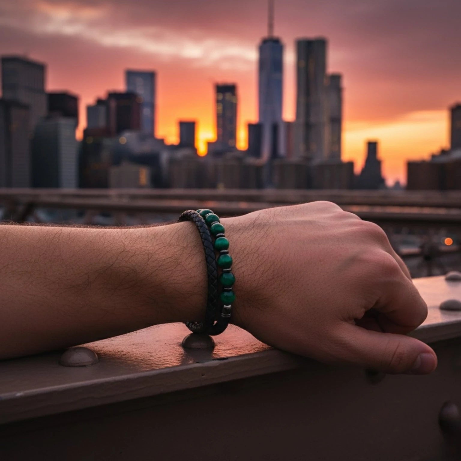 Pulseira de couro masculina Olho de Tigre Domínio com acabamento premium e estilo moderno para o dia a dia.