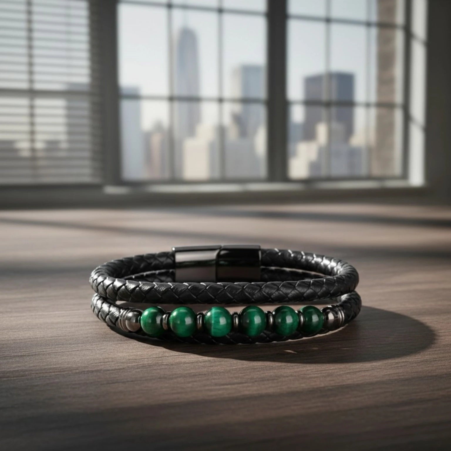 Pulseira masculina de couro Olho de Tigre Domínio, combinação perfeita entre sofisticação, conforto e durabilidade.
