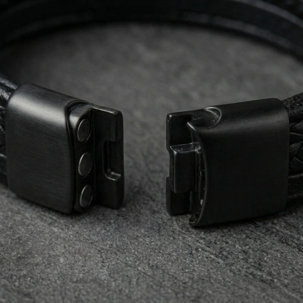 Pulseira masculina de couro trançado Life, acessório sofisticado para homens que valorizam qualidade e estilo.