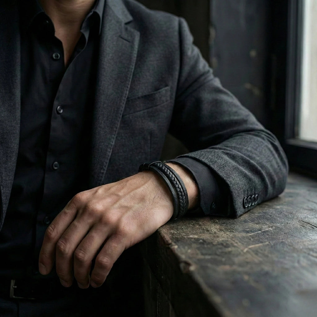 Pulseira masculina em couro legítimo trançado, resistente, elegante e ideal para complementar qualquer visual.