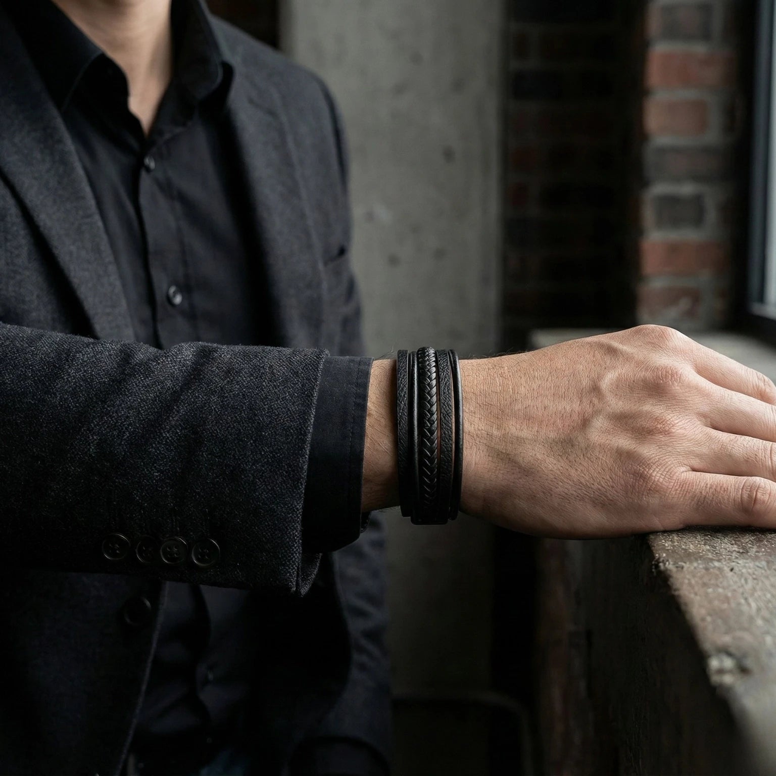 Pulseira de couro para ele com design trançado, estilo moderno e acabamento premium.