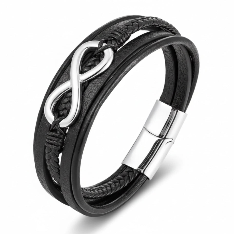 Pulseira Masculina em Couro Life Infinito em couro legítimo, design sofisticado com símbolo do infinito e acabamento premium
