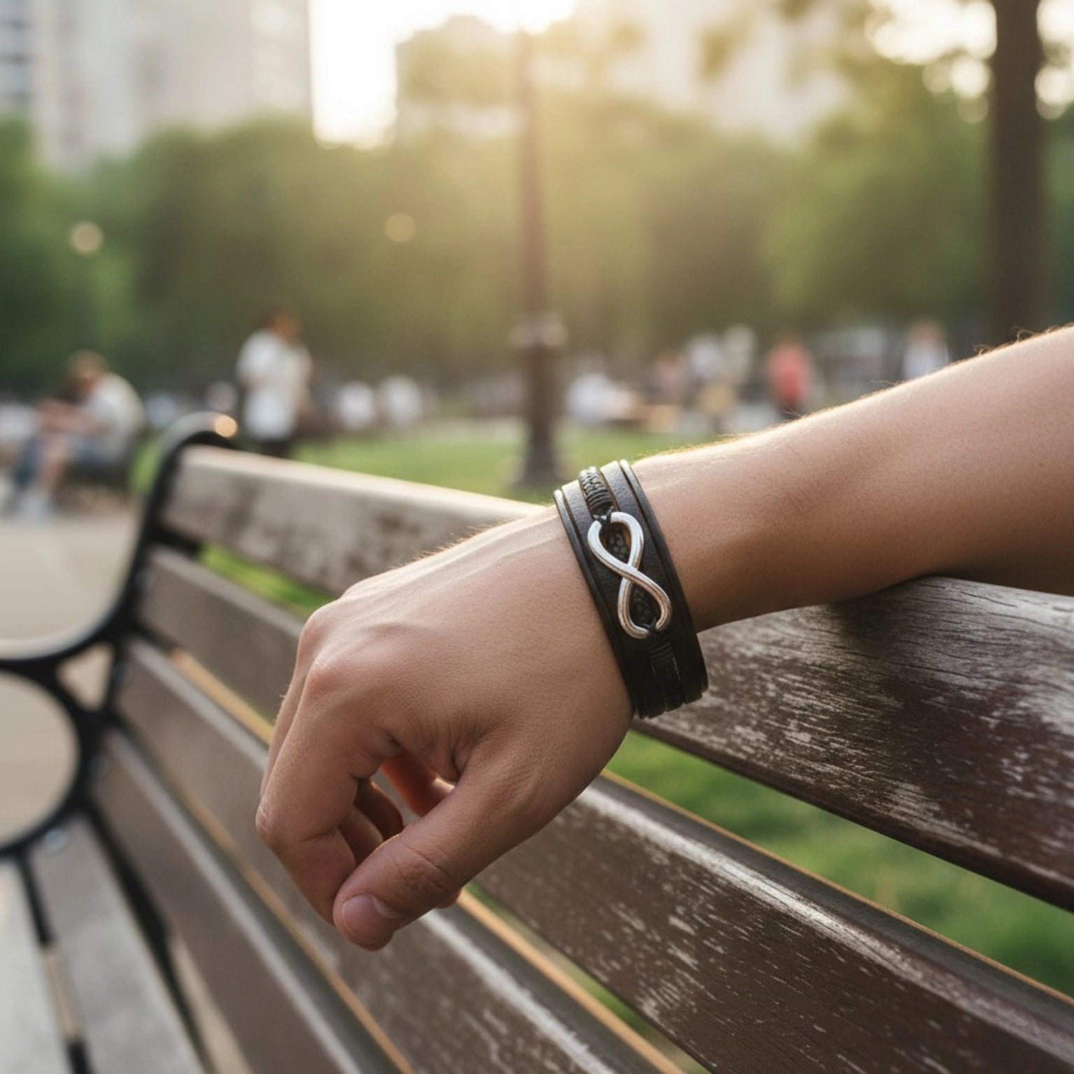 Pulseira de couro para homem Life Infinito em couro legítimo, design moderno com símbolo do infinito e alta durabilidade