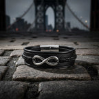 Pulseira masculina de couro Life Infinito, acessório premium em couro legítimo com design exclusivo e símbolo do infinito
