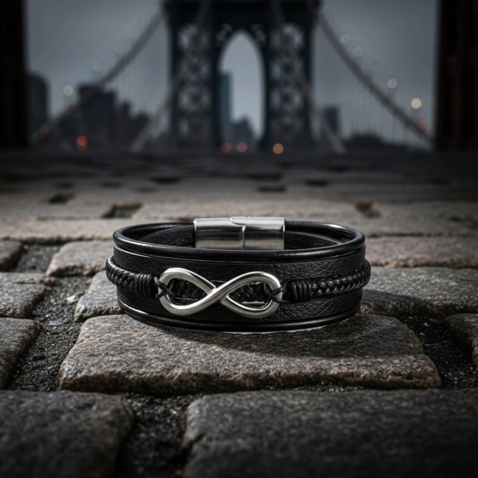 Pulseira masculina de couro Life Infinito, acessório premium em couro legítimo com design exclusivo e símbolo do infinito