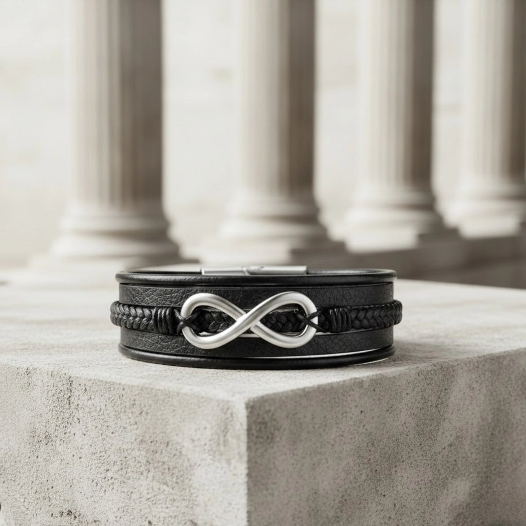 Pulseira masculina de couro Life Infinito, acessório premium em couro legítimo com design exclusivo e símbolo do infinito