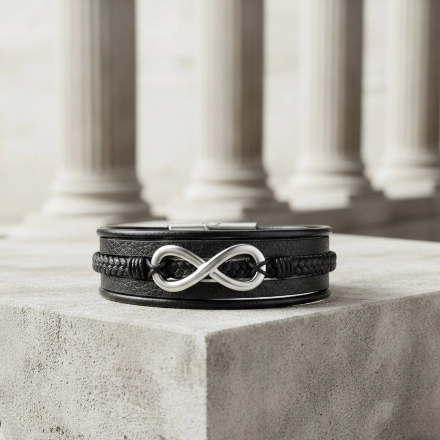 Pulseira masculina de couro Life Infinito, acessório premium em couro legítimo com design exclusivo e símbolo do infinito