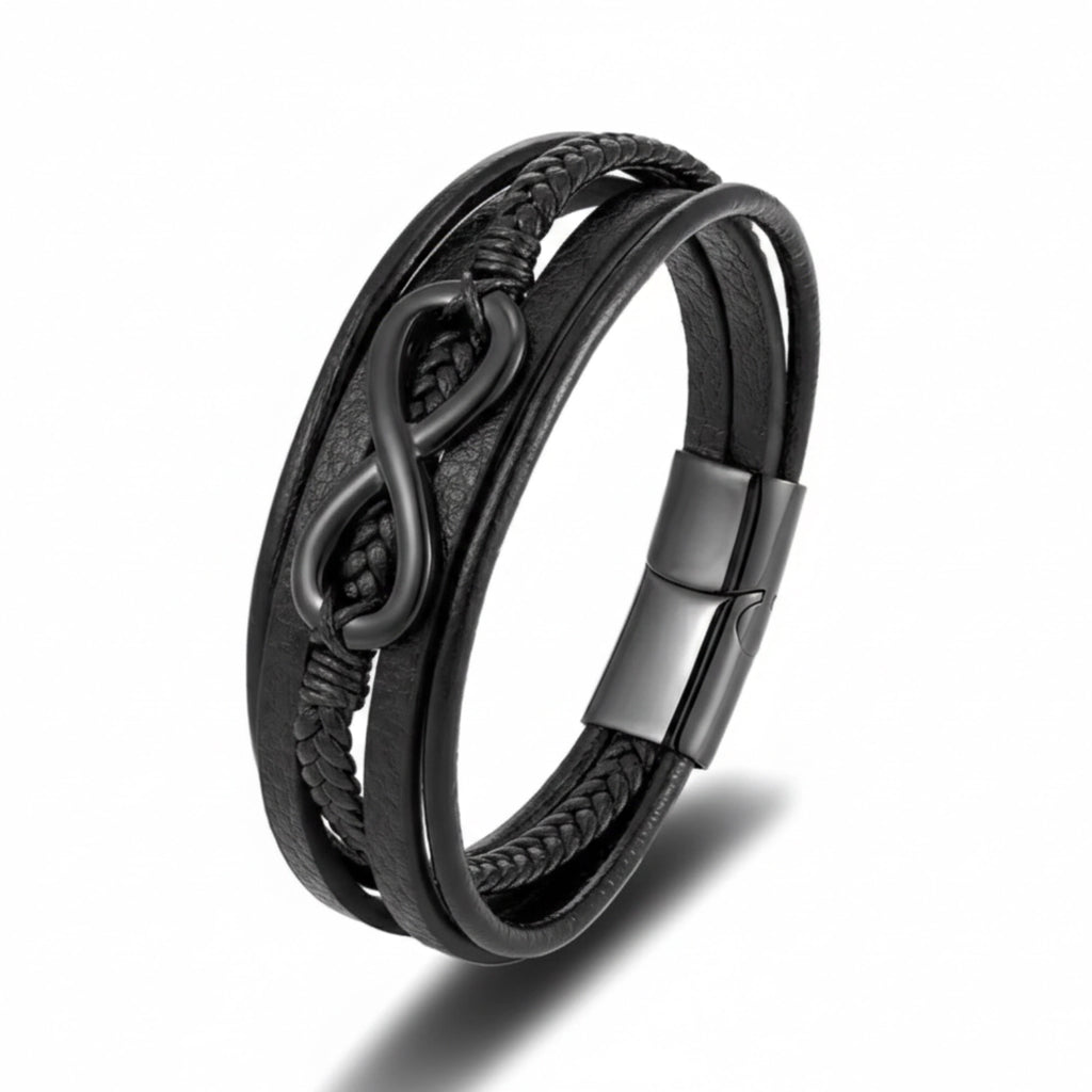 Pulseira Masculina em Couro Life Infinito em couro legítimo, design sofisticado com símbolo do infinito e acabamento premium