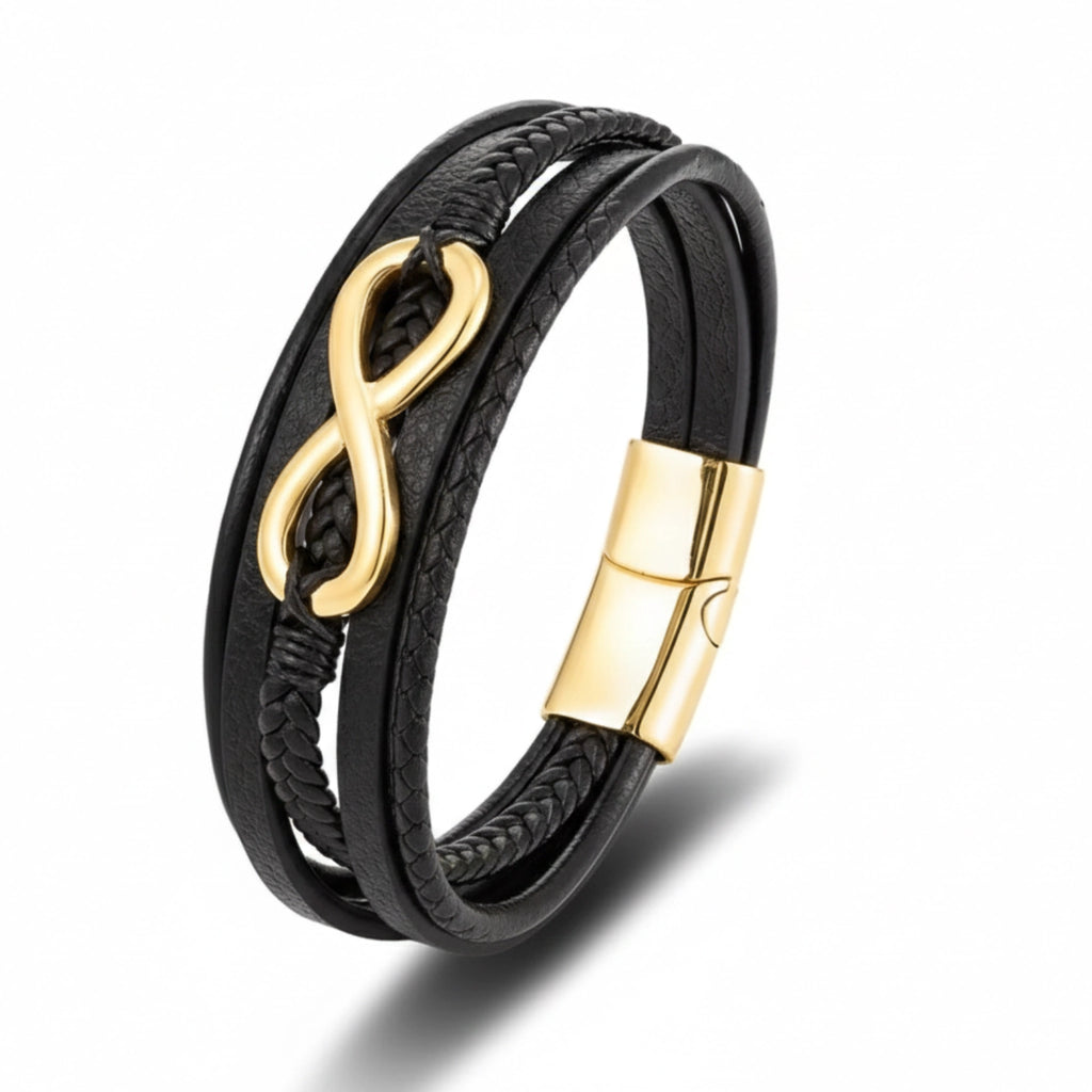 Pulseira Masculina em Couro Life Infinito em couro legítimo, design sofisticado com símbolo do infinito e acabamento premium