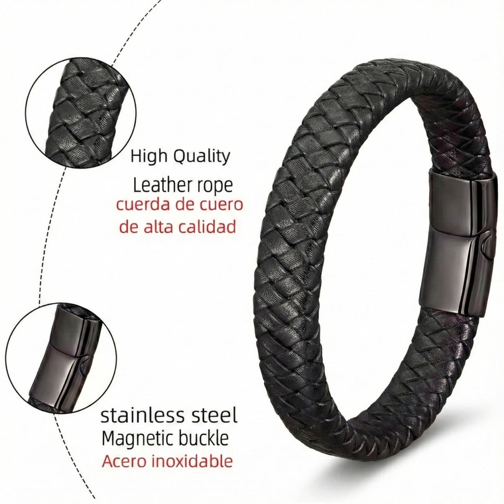 Pulseira masculina de couro Life em couro com aço, acessório premium em couro legítimo com estilo elegante e detalhes em aço inoxidável