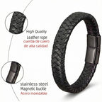 Pulseira masculina de couro Life em couro com aço, acessório premium em couro legítimo com estilo elegante e detalhes em aço inoxidável