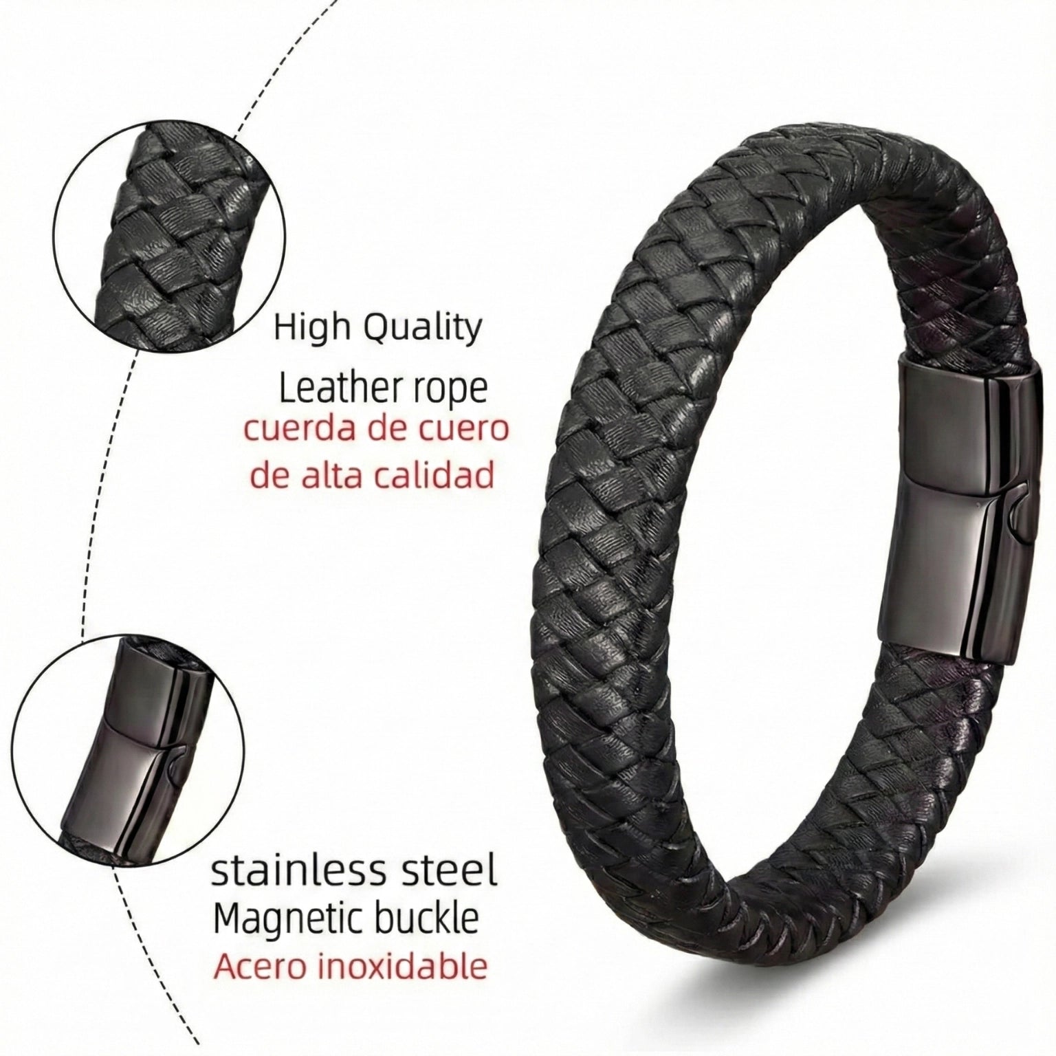 Pulseira masculina de couro Life em couro com aço, acessório premium em couro legítimo com estilo elegante e detalhes em aço inoxidável