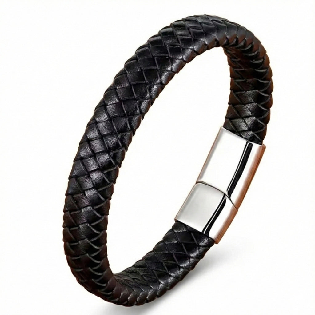 Pulseira Masculina Life em Couro com Aço, pulseira de couro masculina em couro legítimo com detalhes em aço inoxidável e acabamento premium