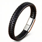 Pulseira Masculina Life em Couro com Aço, pulseira de couro masculina em couro legítimo com detalhes em aço inoxidável e acabamento premium