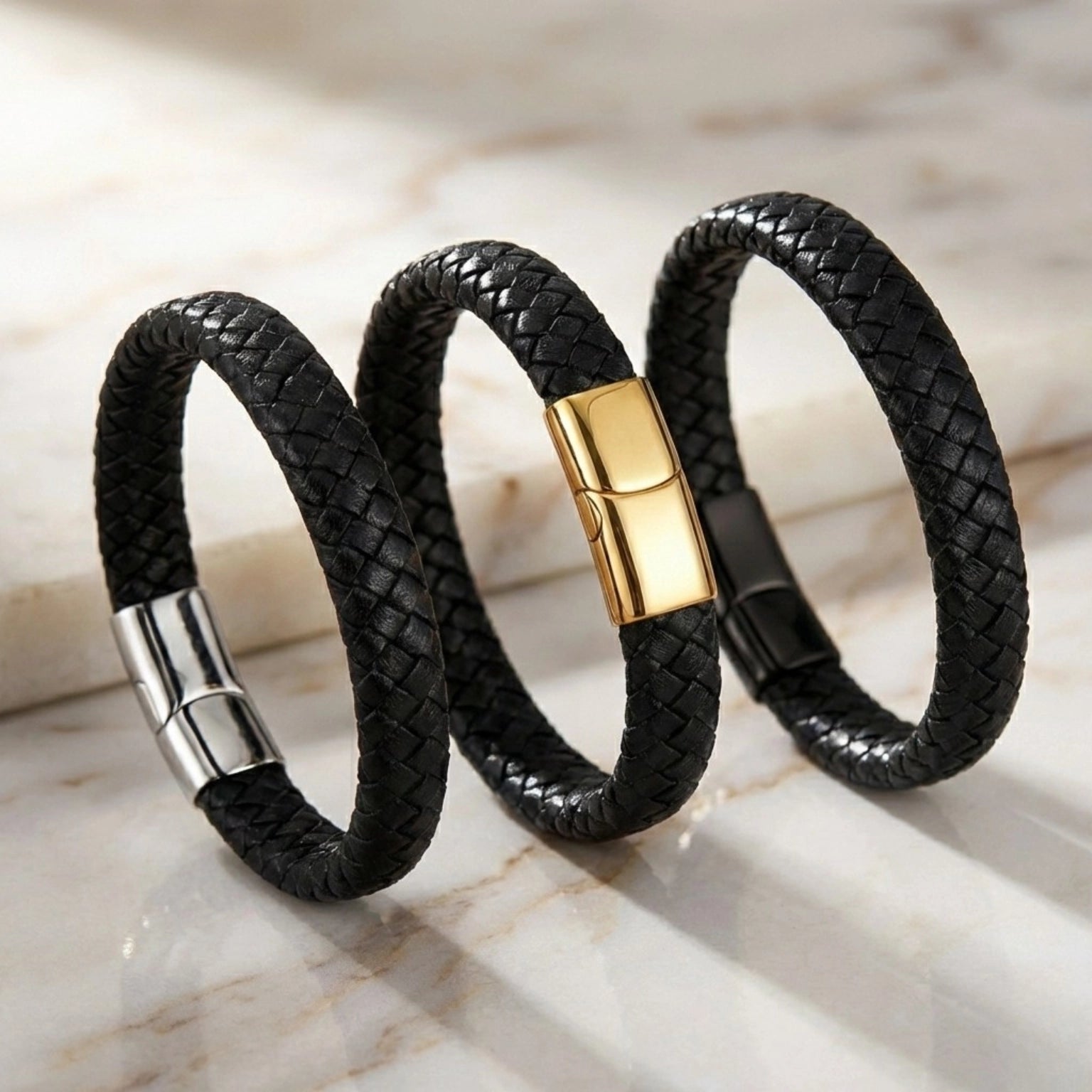 Pulseira masculina de couro Life em couro com aço, acessório premium em couro legítimo com estilo elegante e detalhes em aço inoxidável