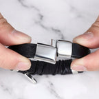Pulseira masculina de couro Life em couro com aço, acessório premium em couro legítimo com estilo elegante e detalhes em aço inoxidável