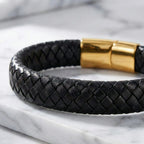 Pulseira masculina de couro Life em couro com aço, acessório premium em couro legítimo com estilo elegante e detalhes em aço inoxidável