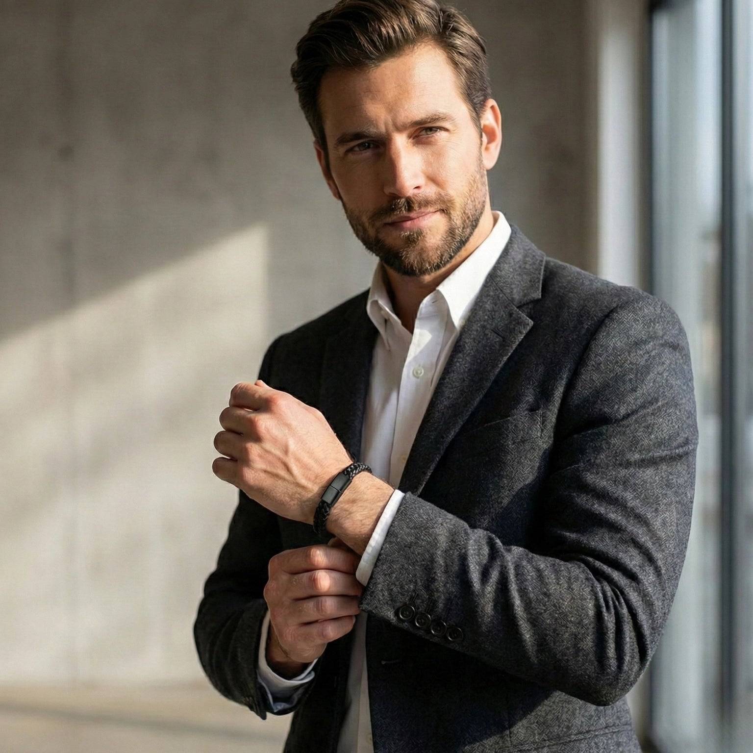 Pulseira de couro para homem Life em couro com aço inoxidável, modelo premium com visual moderno e alta durabilidade
