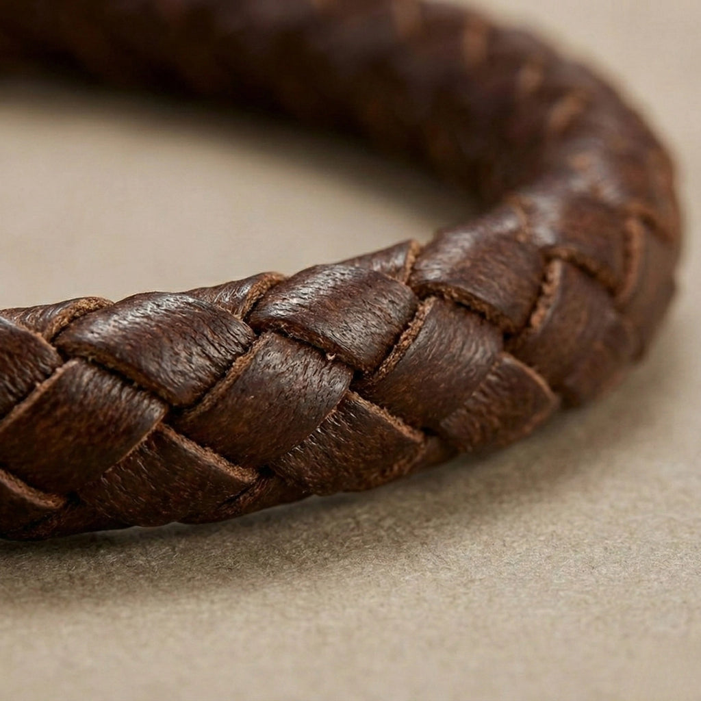 Pulseira masculina de couro Life em couro marrom com aço, acessório em couro legítimo com acabamento de alta qualidade e visual elegante