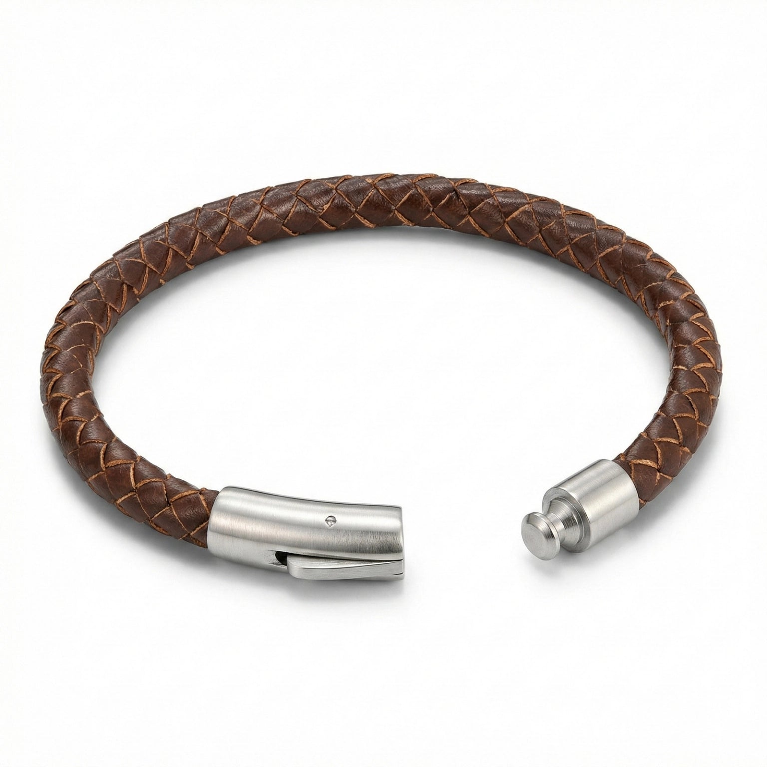 Pulseira masculina de couro Life em couro marrom com aço, acessório em couro legítimo com acabamento de alta qualidade e visual elegante