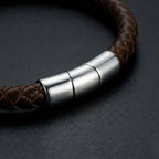 Pulseira masculina de couro Life em couro marrom com aço, acessório em couro legítimo com acabamento de alta qualidade e visual elegante