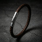 Pulseira masculina de couro Life em couro marrom com aço, acessório em couro legítimo com acabamento de alta qualidade e visual elegante