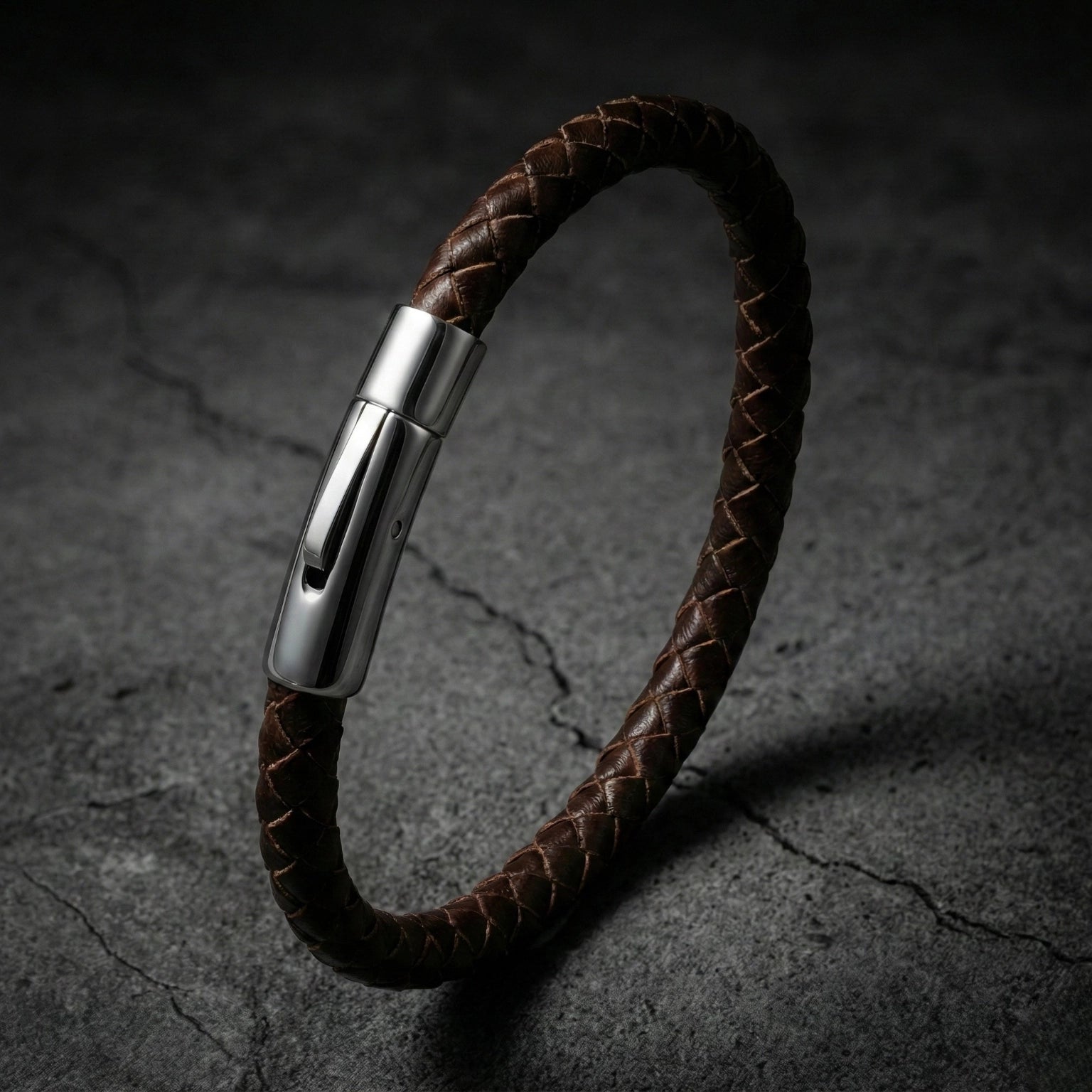 Pulseira masculina de couro Life em couro marrom com aço, acessório em couro legítimo com acabamento de alta qualidade e visual elegante