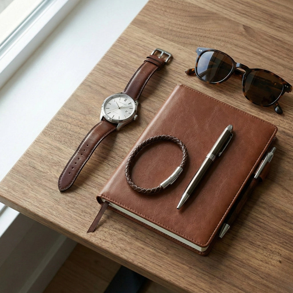 Pulseira de couro para homem Life em couro marrom com aço inoxidável, modelo premium com acabamento refinado e alta durabilidade