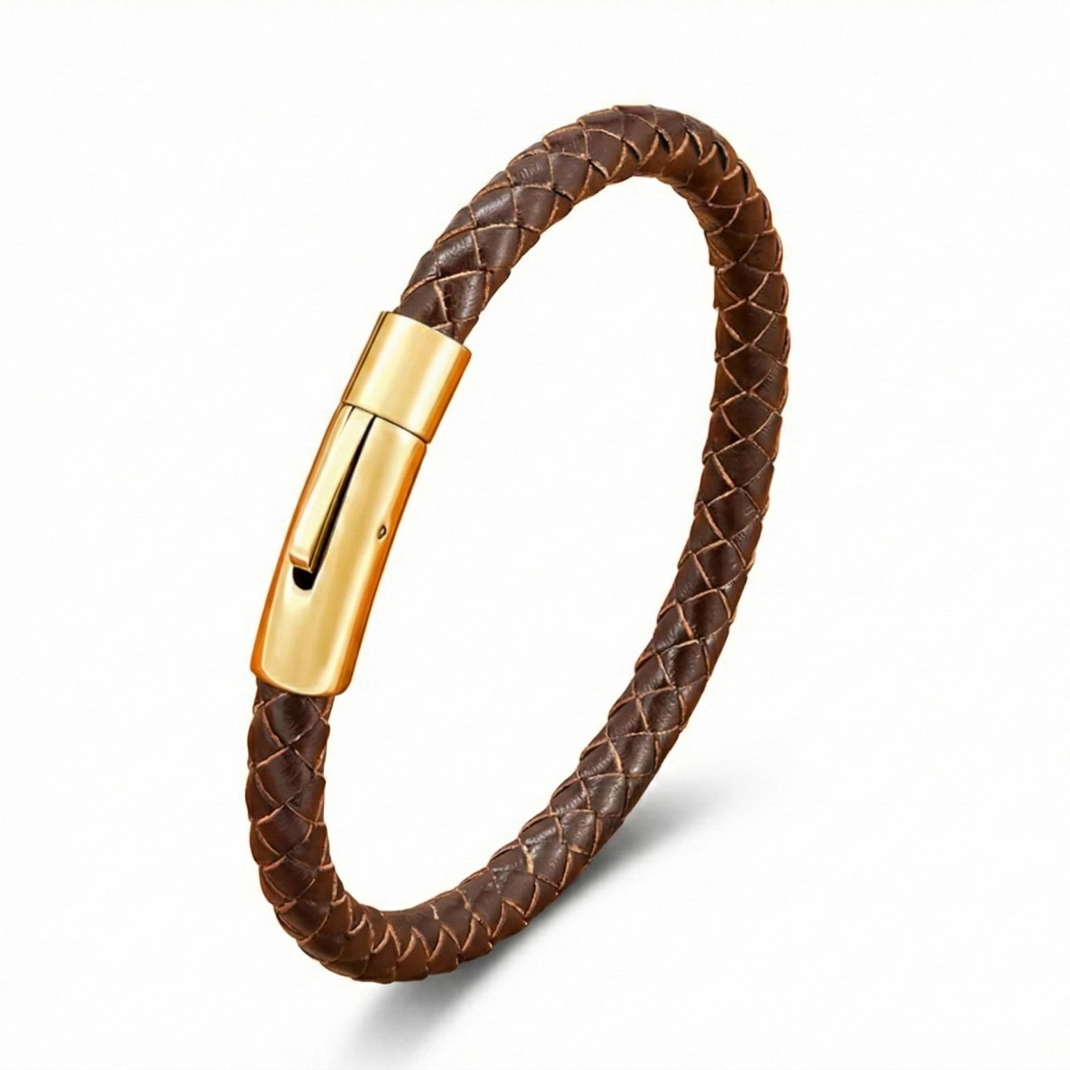 Pulseira Masculina Life em Couro Marrom com Aço, pulseira de couro masculina em couro legítimo com detalhes em aço inoxidável e acabamento premium