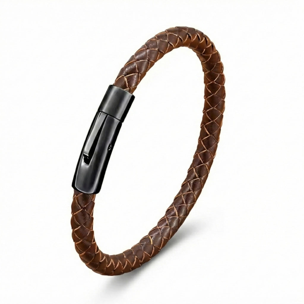 Pulseira Masculina Life em Couro Marrom com Aço, pulseira de couro masculina em couro legítimo com detalhes em aço inoxidável e acabamento premium