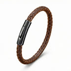Pulseira Masculina Life em Couro Marrom com Aço, pulseira de couro masculina em couro legítimo com detalhes em aço inoxidável e acabamento premium