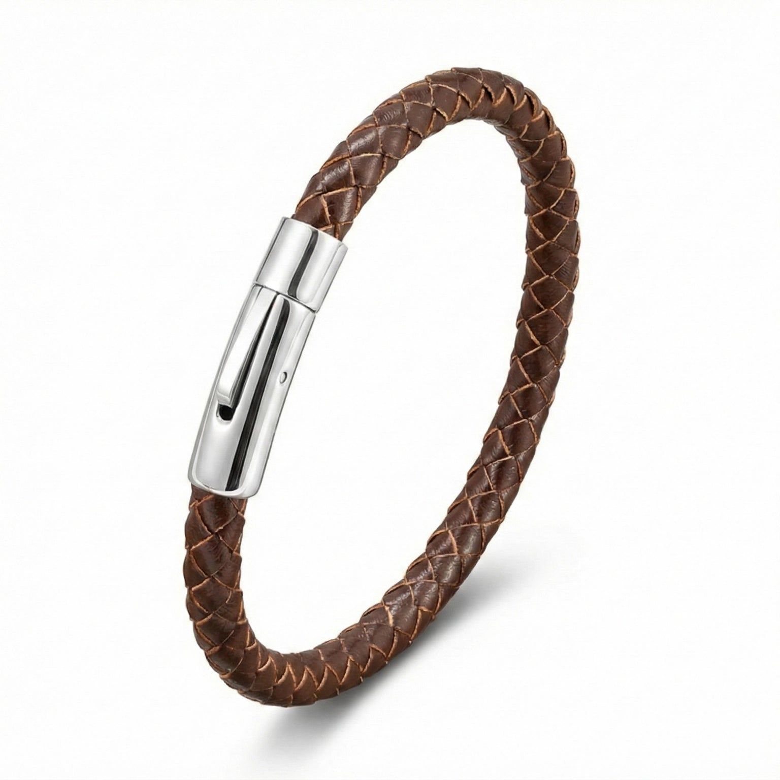 Pulseira Masculina Life em Couro Marrom com Aço, pulseira de couro masculina em couro legítimo com detalhes em aço inoxidável e acabamento premium