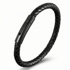 Pulseira Masculina Life em Couro Preto com Aço, pulseira de couro masculina em couro legítimo com detalhes em aço inoxidável e acabamento premium