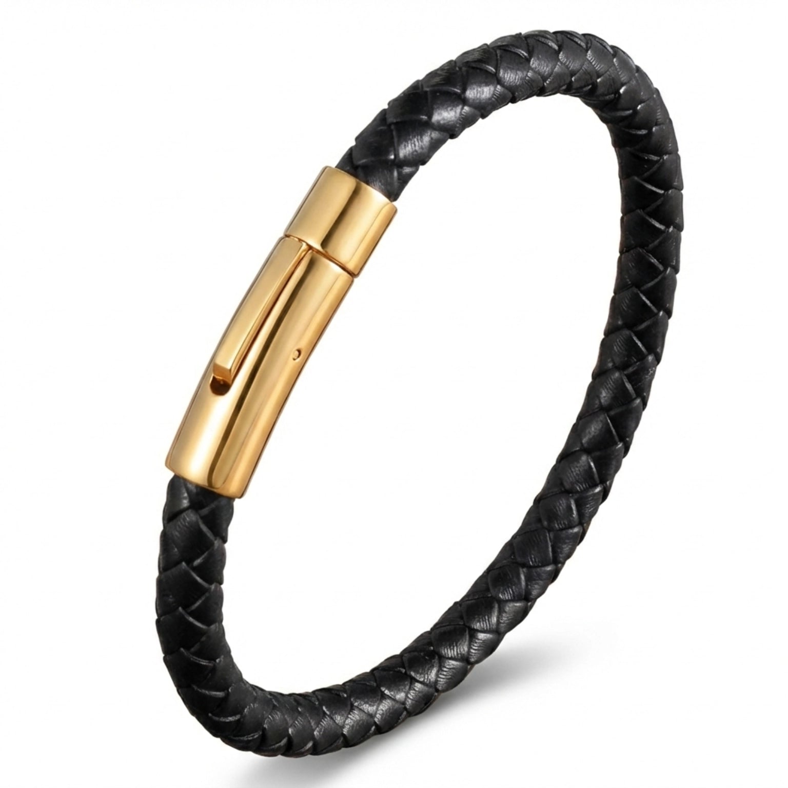 Pulseira Masculina Life em Couro Preto com Aço, pulseira de couro masculina em couro legítimo com detalhes em aço inoxidável e acabamento premium