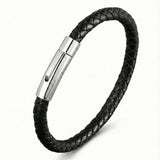 Pulseira Life em Couro Preto-Prata