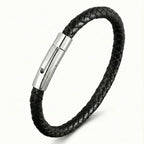 Pulseira Masculina Life em Couro Preto com Aço, pulseira de couro masculina em couro legítimo com detalhes em aço inoxidável e acabamento premium