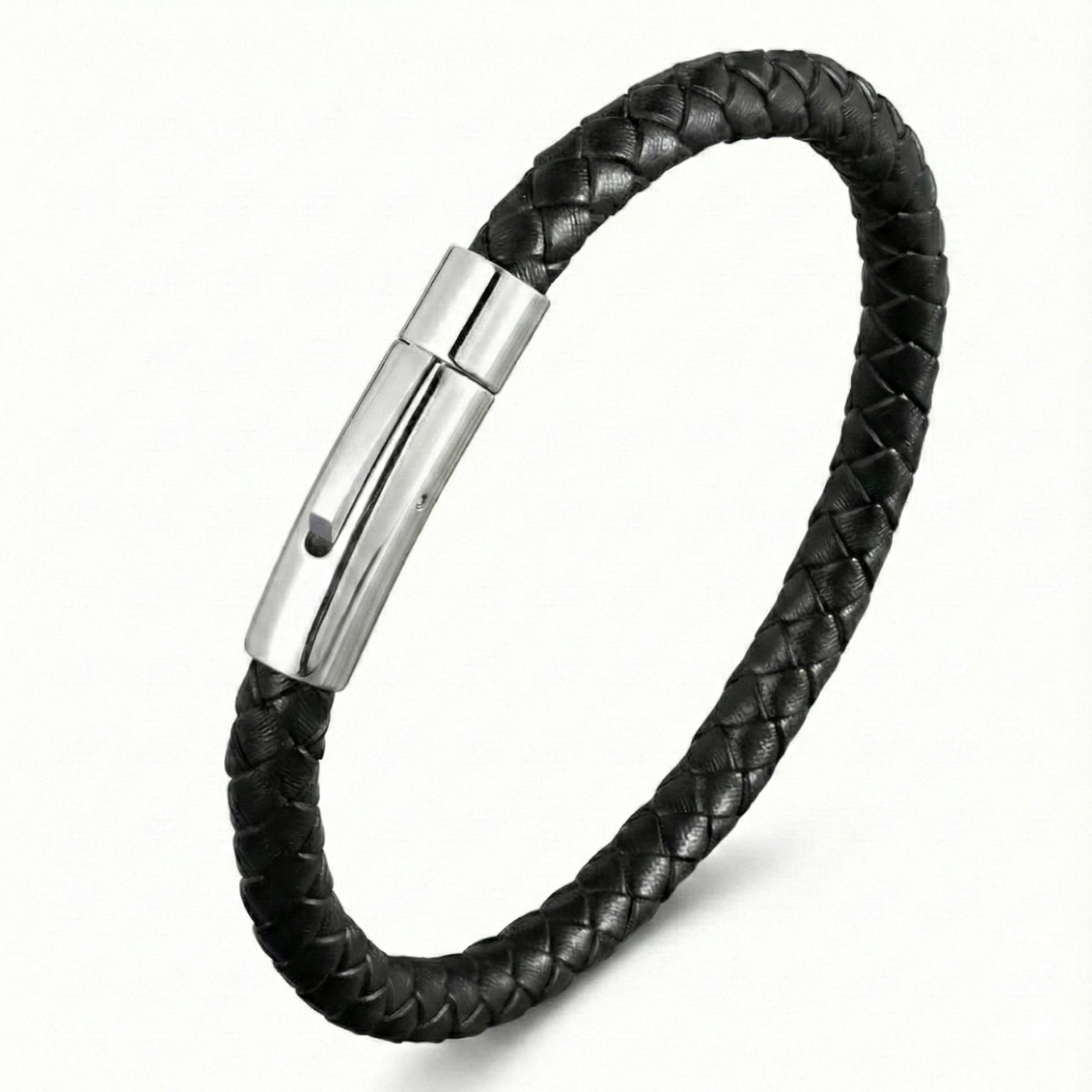 Pulseira Masculina Life em Couro Preto com Aço, pulseira de couro masculina em couro legítimo com detalhes em aço inoxidável e acabamento premium