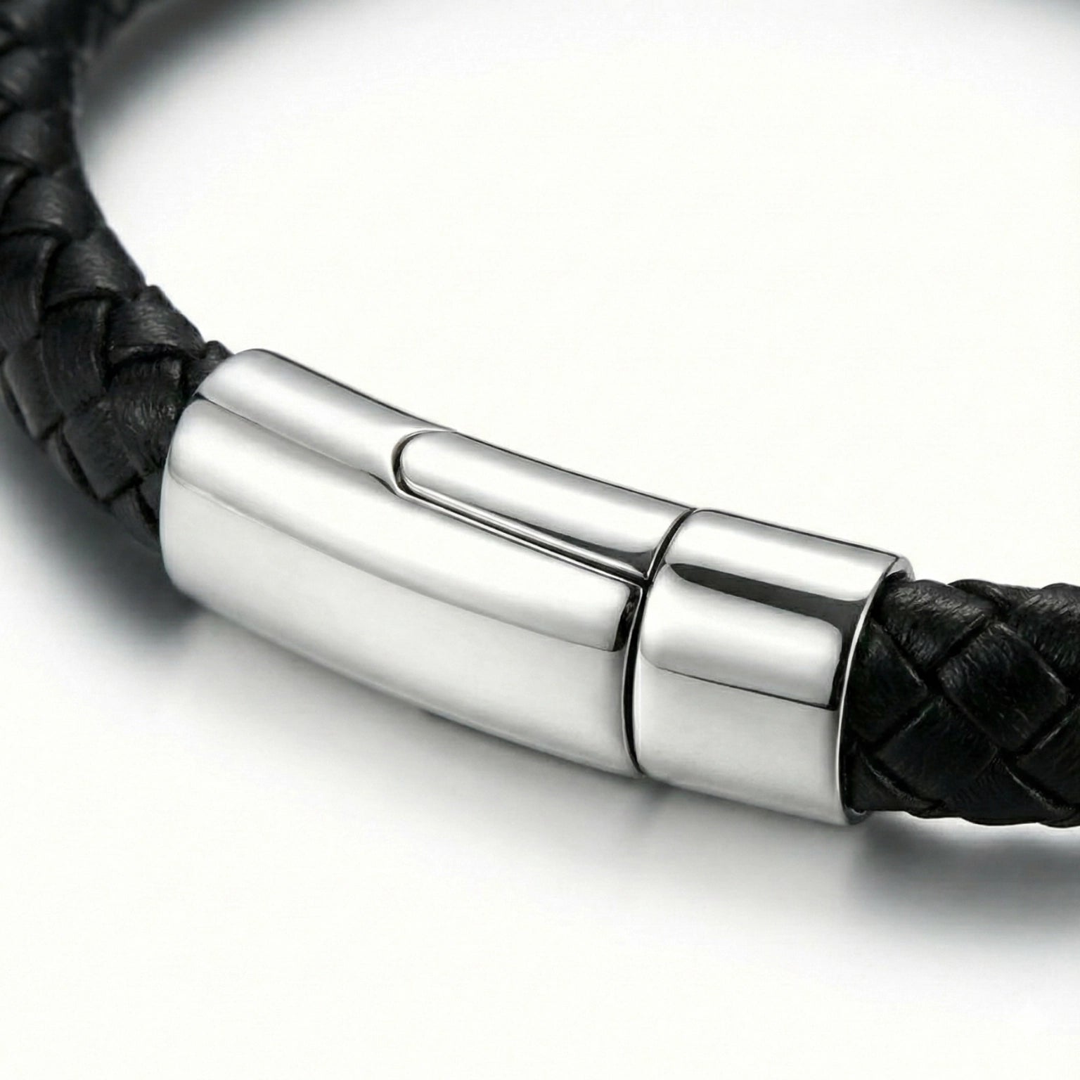 Pulseira masculina de couro Life em couro preto com aço, acessório em couro legítimo com acabamento de alta qualidade e visual elegante