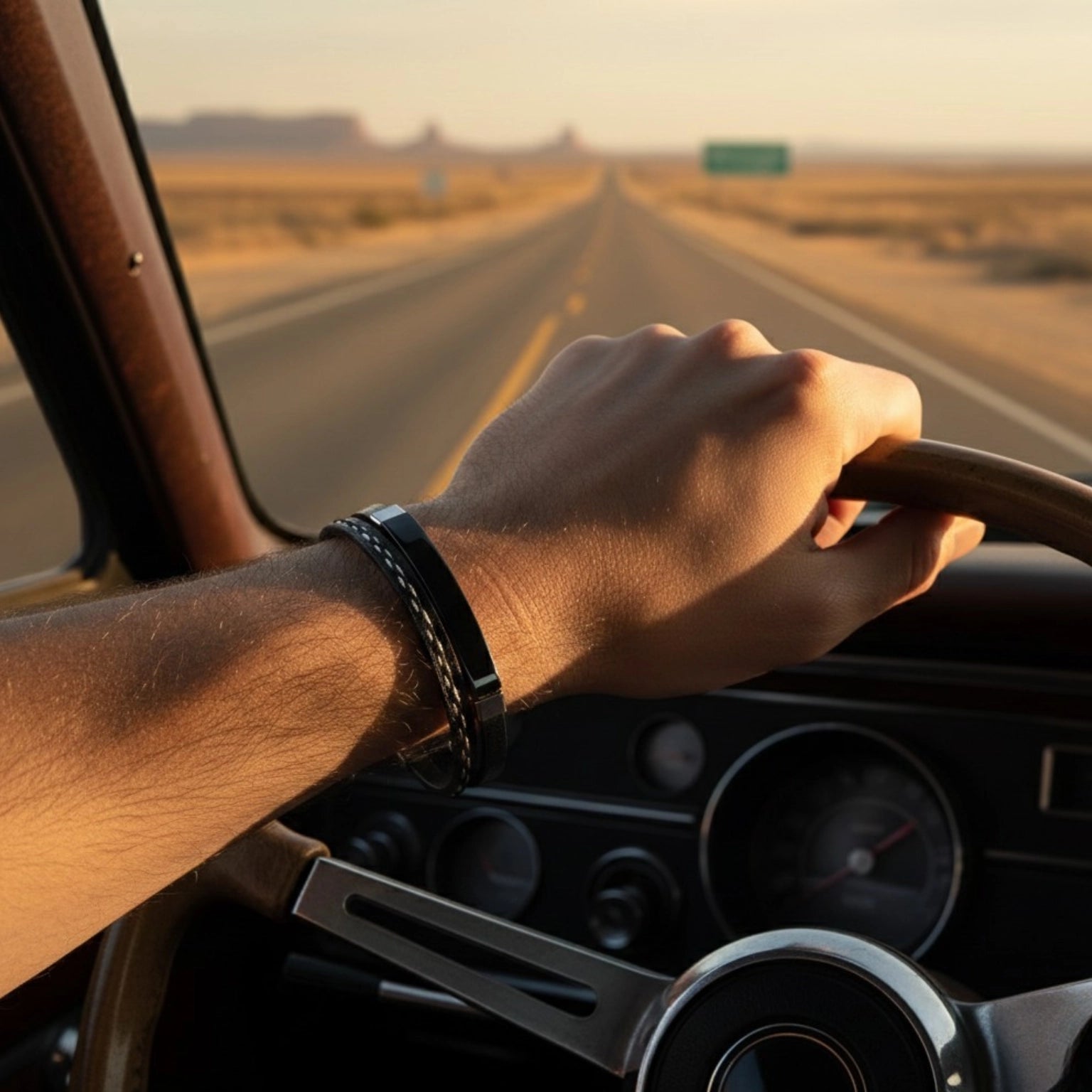 Pulseira de couro para homem Life em couro preto com aço inoxidável, design sofisticado e alta durabilidade