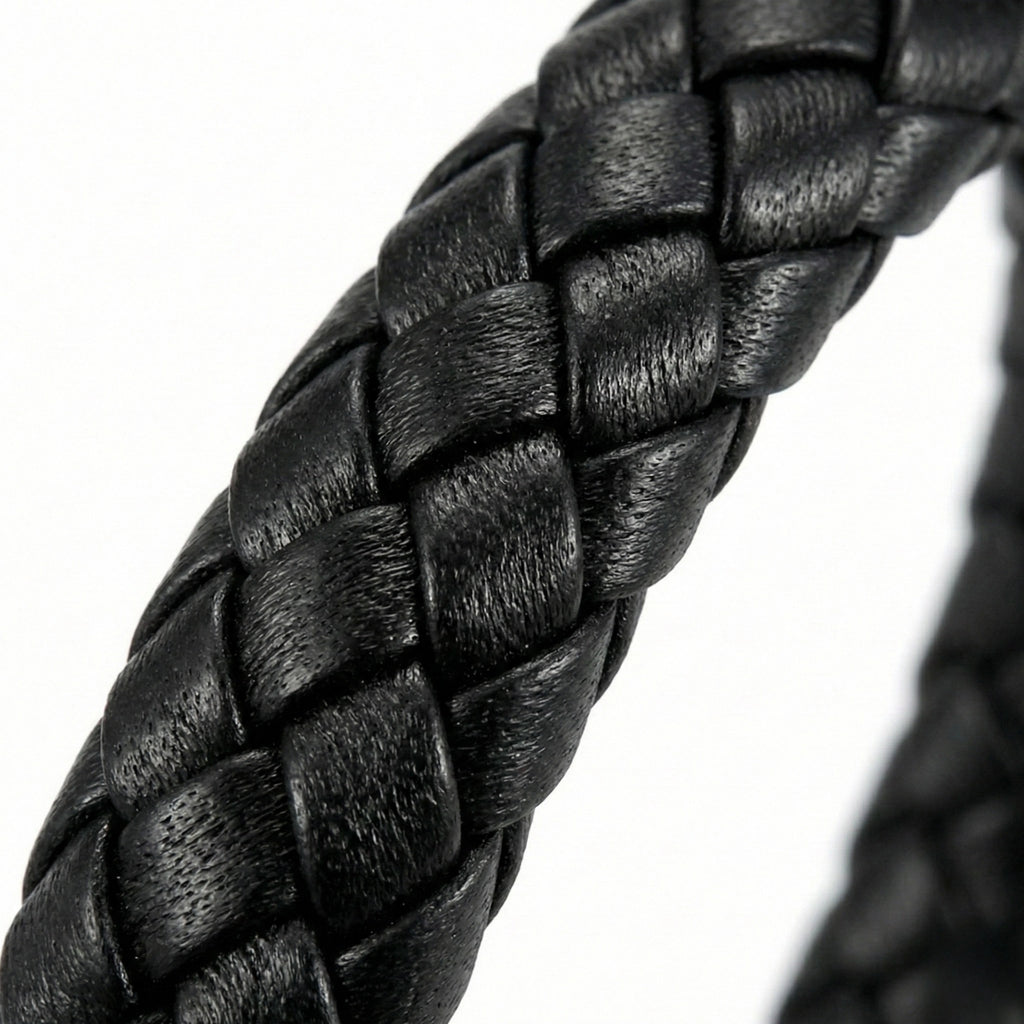 Pulseira masculina de couro Life em couro preto com aço, acessório em couro legítimo com acabamento de alta qualidade e visual elegante
