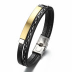 Pulseira Masculina Life em Couro Preto com Aço, pulseira de couro masculina em couro legítimo com design sofisticado e acabamento premium