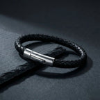 Pulseira masculina de couro Life em couro preto com aço, acessório em couro legítimo com acabamento de alta qualidade e visual elegante