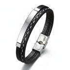 Pulseira Masculina Life em Couro Preto com Aço, pulseira de couro masculina em couro legítimo com design sofisticado e acabamento premium