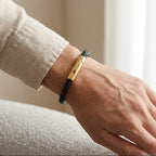 Pulseira de couro para ele Life em couro preto com aço, design contemporâneo em couro legítimo com estilo masculino sofisticado