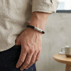 Pulseira de couro para homem Life em couro preto com aço inoxidável, modelo premium com acabamento refinado e alta durabilidade